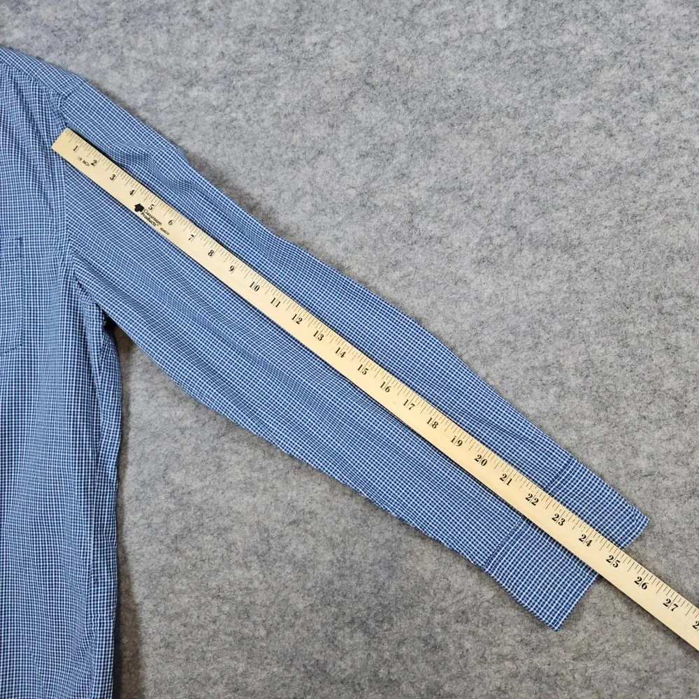 J Crew‎ Men's Slim Untucked Flex Washed Blue & White Mini-Checked Shirt Size L